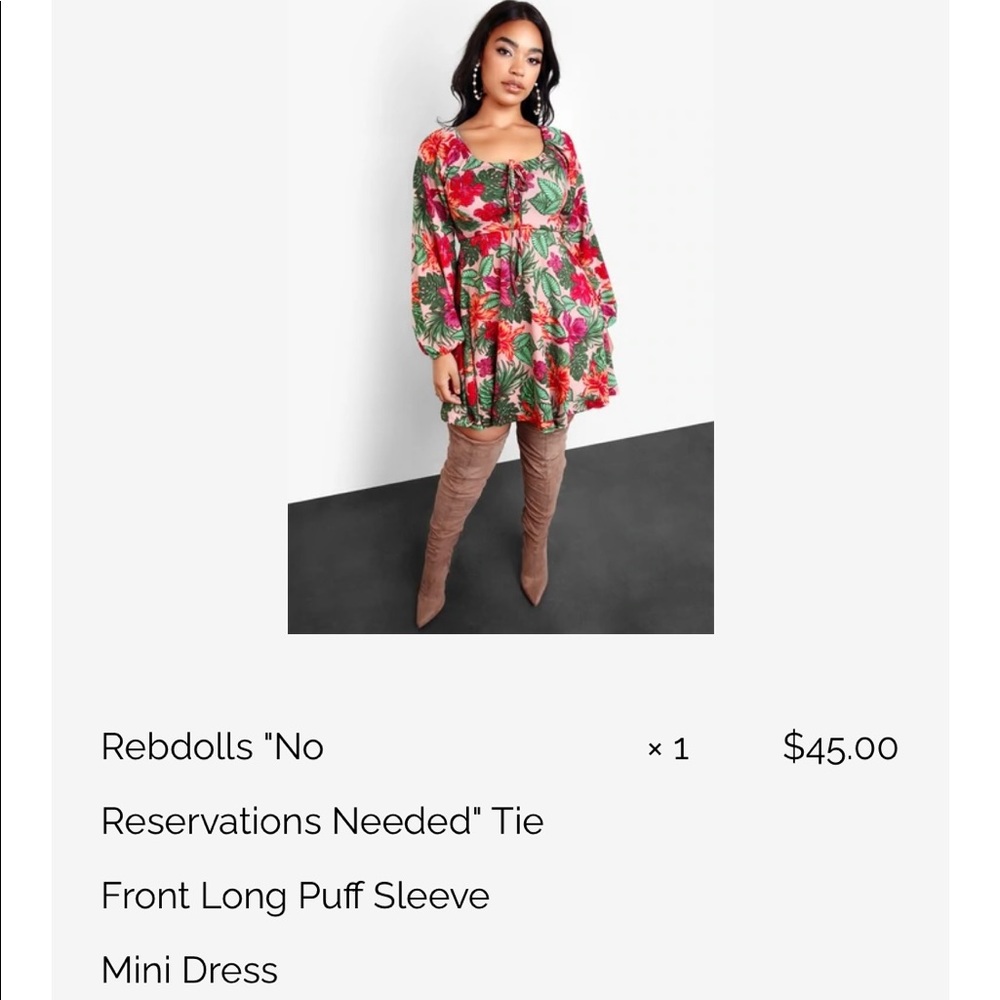 Rebdolls Tie Front Puff Sleeve Dress - Pink